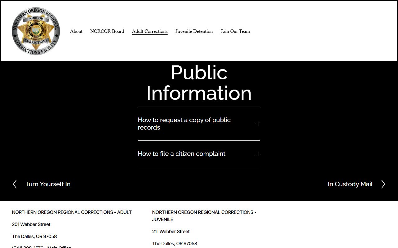 Wasco County inmate records public information request through NORCOR